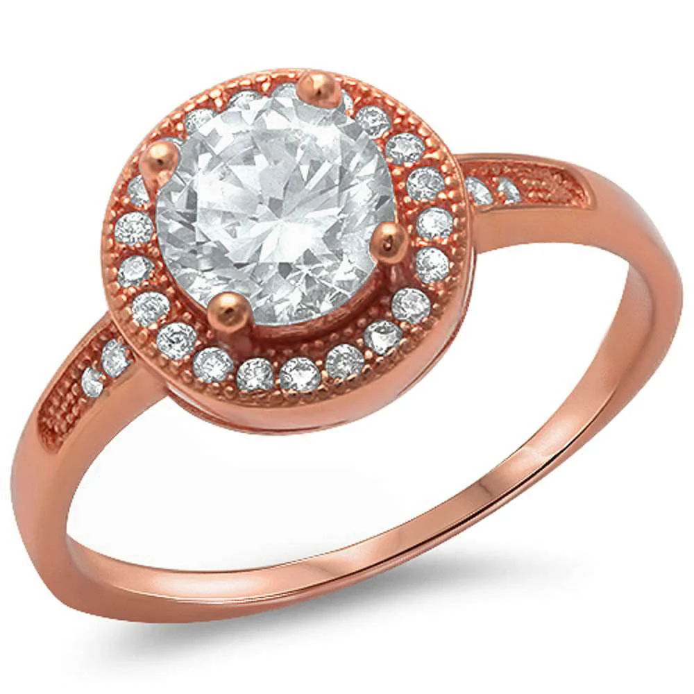 Halo Style Rose Gold Plated .925 Sterling Silver Ring