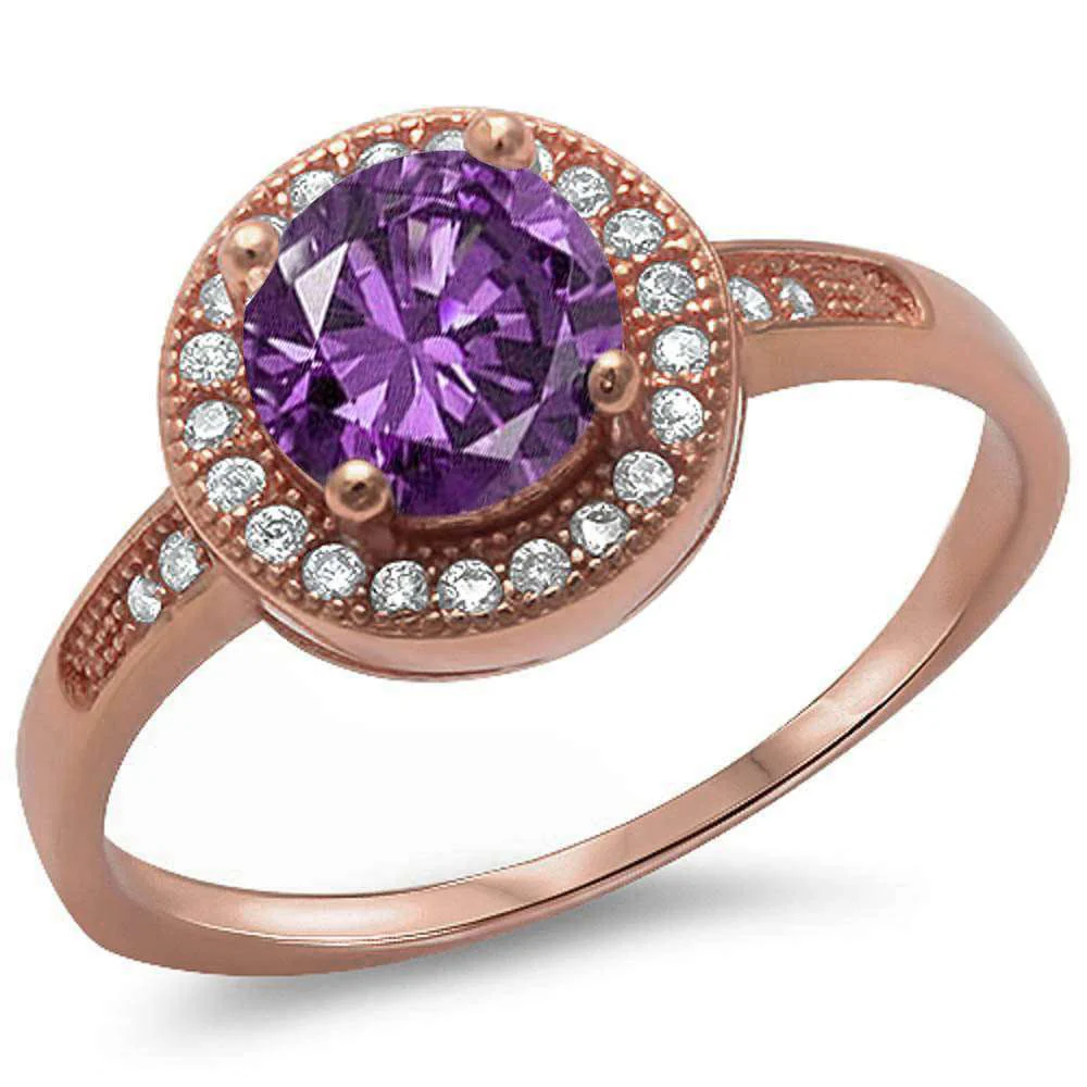 <span>CLOSEOUT!</span> Halo Style Amethyst & Cz .925 Sterling Silver Ring