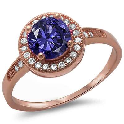 <span>CLOSEOUT!</span> Halo Style Tanzanite & Cz .925 Sterling Silver Ring