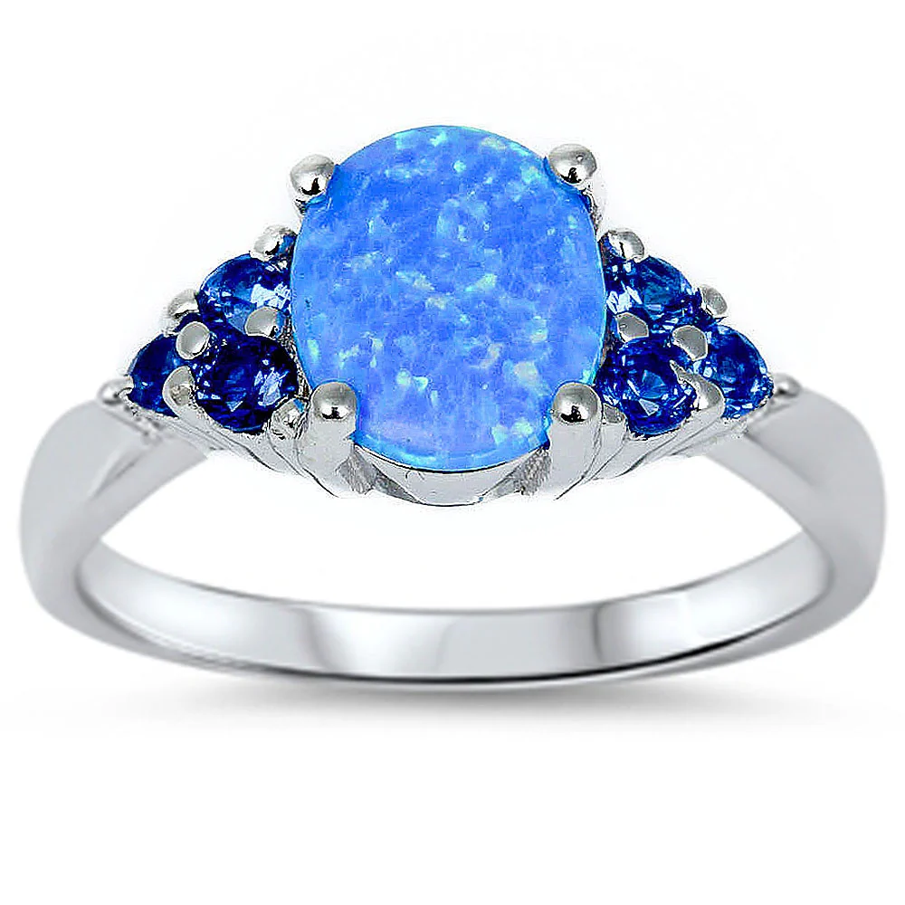 <span>CLOSEOUT!</span>Best Seller Blue Opal & Blue Sapphire .925 Sterling Silver Ring Sizes 3-12