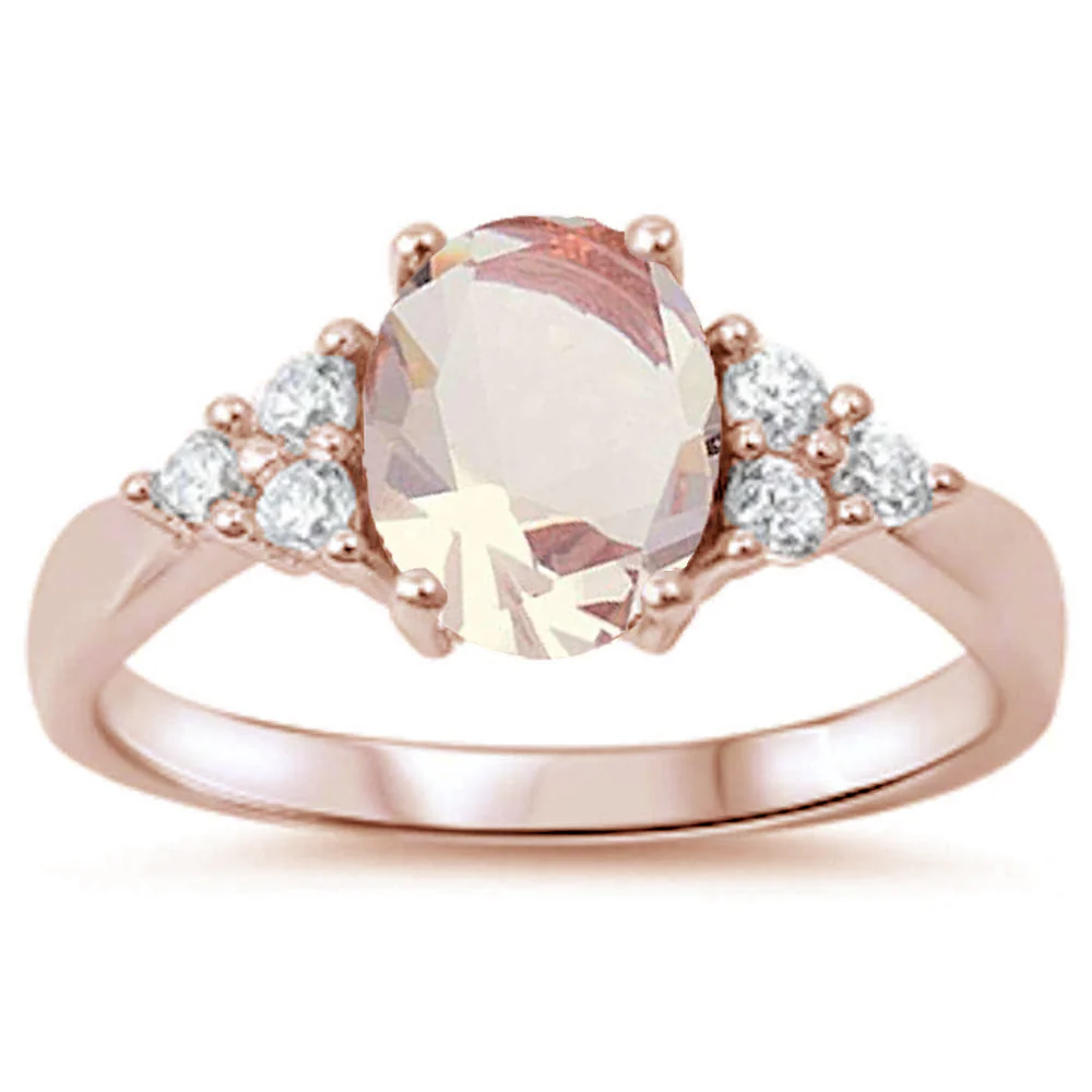 Rose Gold Plated Morganite & Cubic Zirconia .925 Sterling Silver Ring