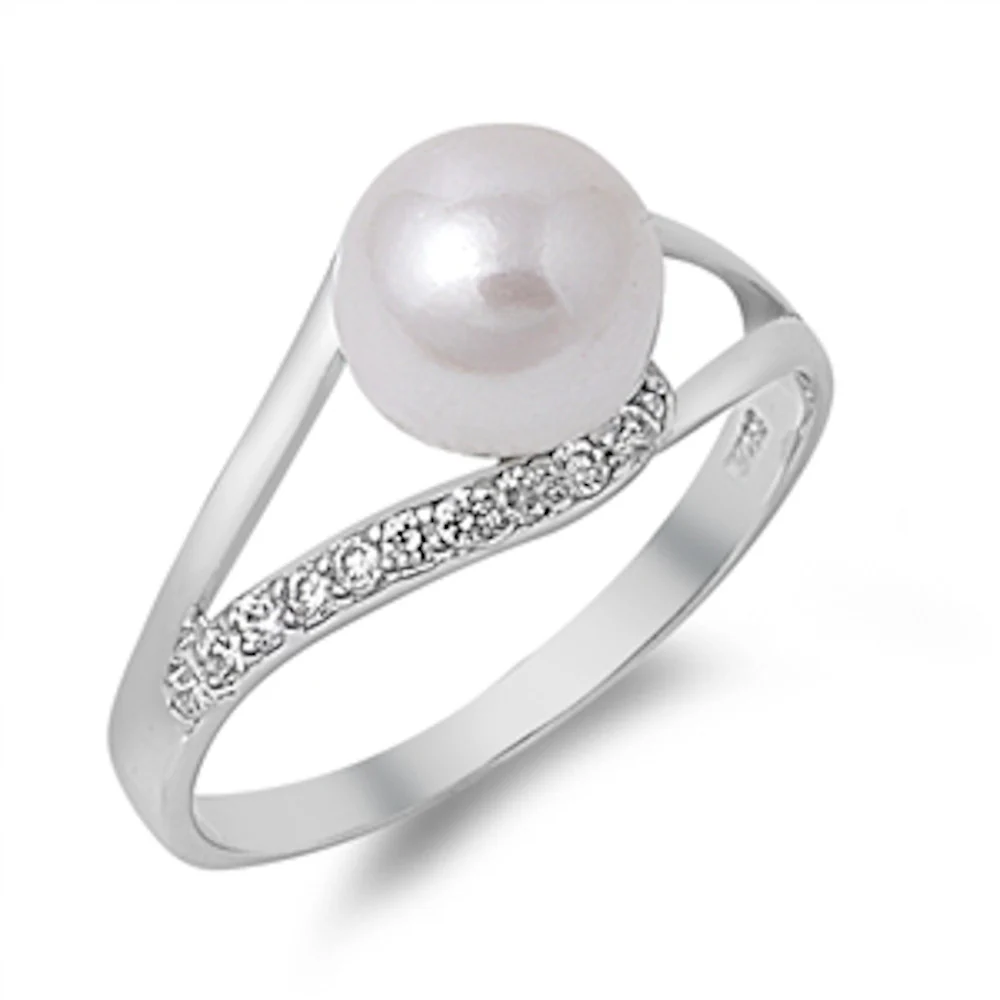 <span>CLOSEOUT! </span>Elegant! Fresh Water Pearl & CZ .925 Sterling Silver Ring