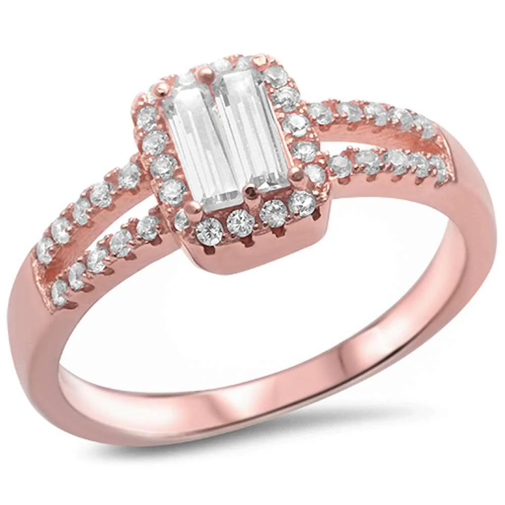 <span>CLOSEOUT!</span> Rose Gold Plated Baguette Cubic Zirconia .925 Sterling Silver Ring Sizes 5-9