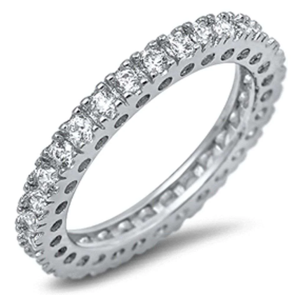 <span>CLOSEOUT! </span>Eternity Wedding Band Cubic Zirconia .925 Sterling Silver Band