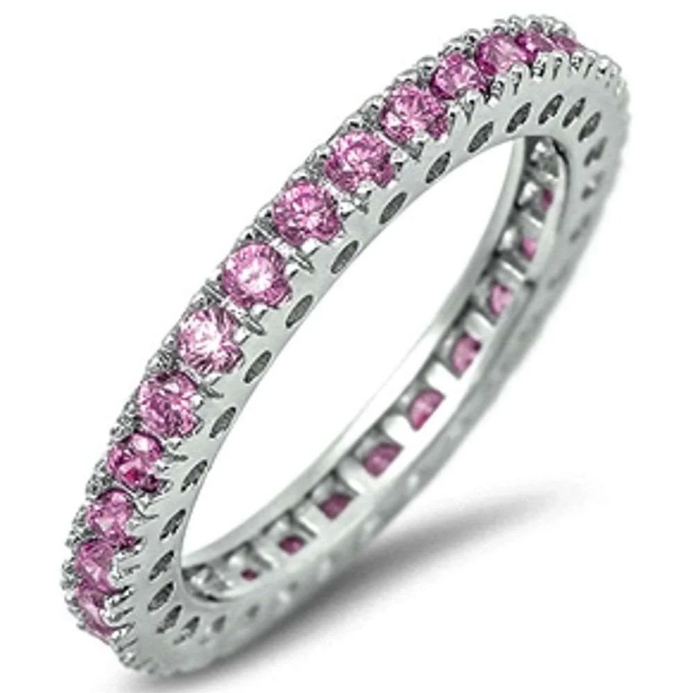 <span>CLOSEOUT!</span>Eternity Wedding Band Pink Topaz Gemstone .925 Sterling Silver Band