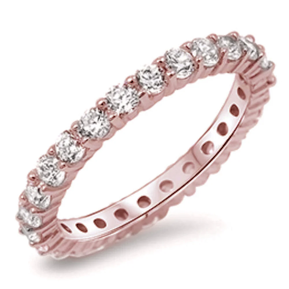 <span>CLOSEOUT! </span>Rose Gold Plated Cubic Zirconia Eternity Anniversary Band .925 Sterling Silver Ring