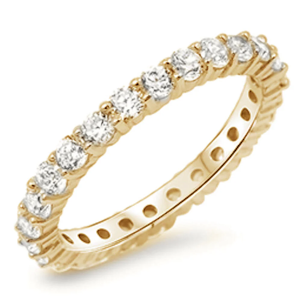<span>CLOSEOUT! </span>Yellow Gold Plated Cubic Zirconia Eternity Anniversary Band .925 Sterling Silver Ring