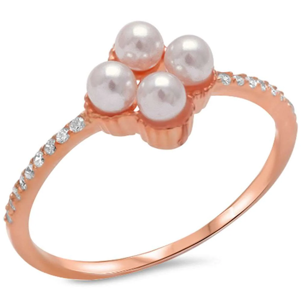 <span>CLOSEOUT!</span>Rose Gold Plated Pearl & Cz .925 Sterling Silver Ring