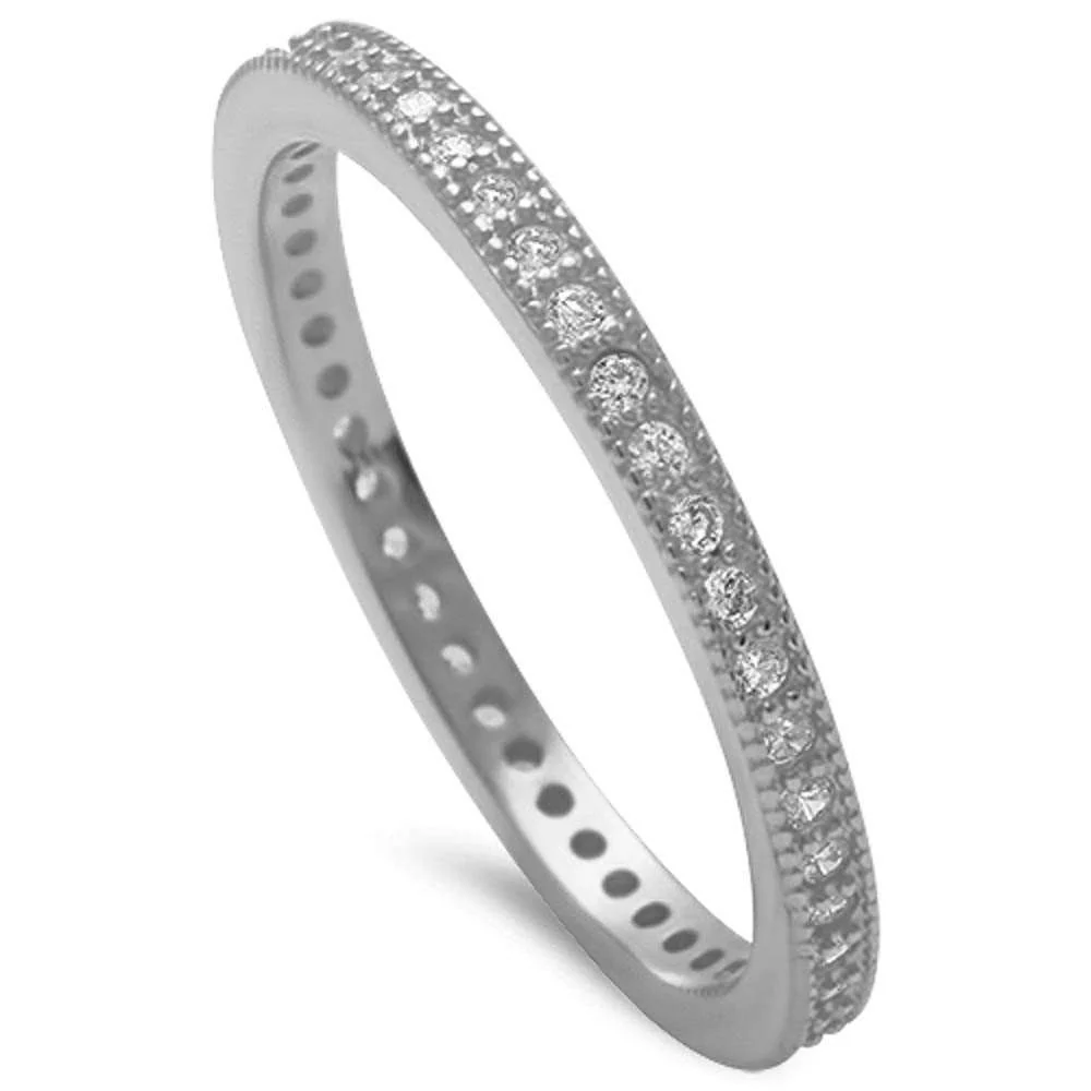 <span>CLOSEOUT! </span>Cz Eternity Band .925 Sterling Silver Ring Sizes 4-7