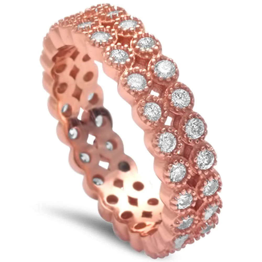 <span>CLOSEOUT!</span> Rose Gold Plated Cz Wedding Engagement Band .925 Sterling Silver Ring Sizes 5-10