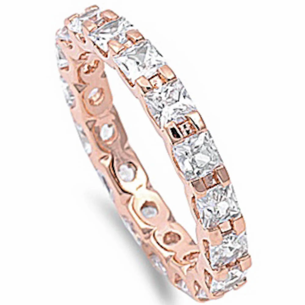 <span>CLOSEOUT!</span>Princess Cut Cz Rose Gold Plated Wedding Band .925 Sterling Silver