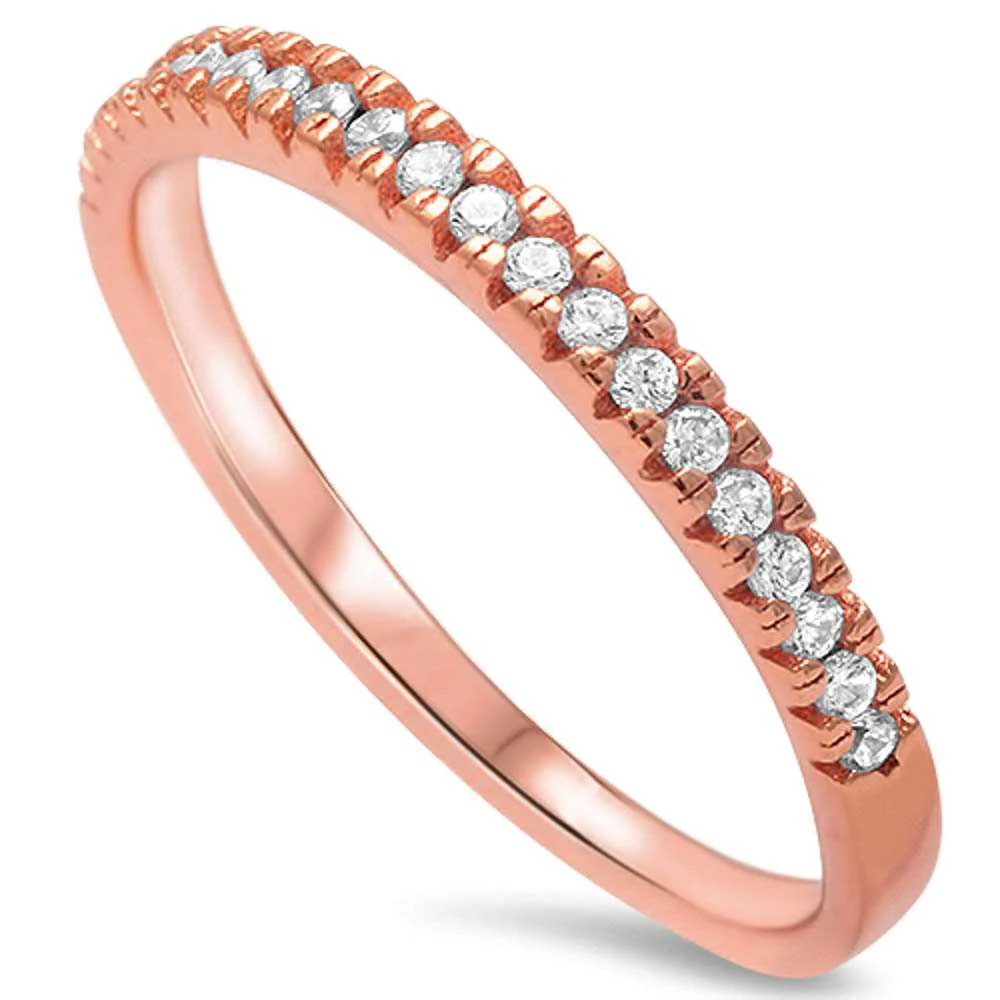 <span>CLOSEOUT! </span>Rose Gold Plated Cz Engangemt Band .925 Sterling Silver Ring Sizes 3-11