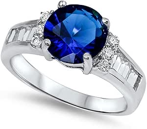 <span>CLOSEOUT!</span>Blue Sapphire & Cz Engagement Ring .925 Sterling Silver