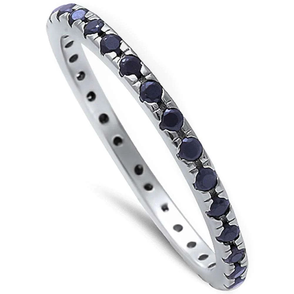 Beautiful Stackable Black Onyx Eternity Band .925 Sterling Silver Ring