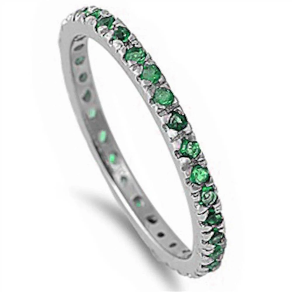 Stackable Green Emerald Cubic Zirconia .925 Sterling Silver Eternity Band
