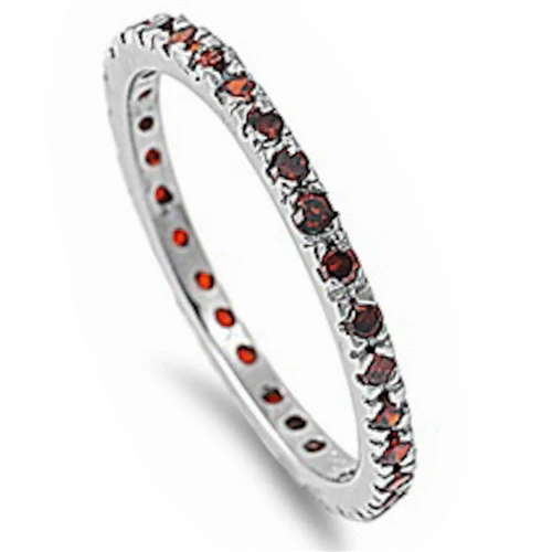 Stackable Garnet Cubic Zirconia .925 Sterling Silver Eternity Band
