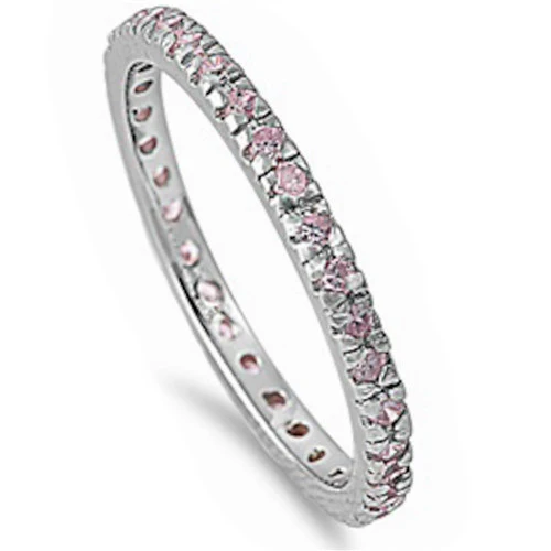 Beautiful Stackable Pink Cubic Zirconia Eternity Anniversary Band .925 Sterling Silver