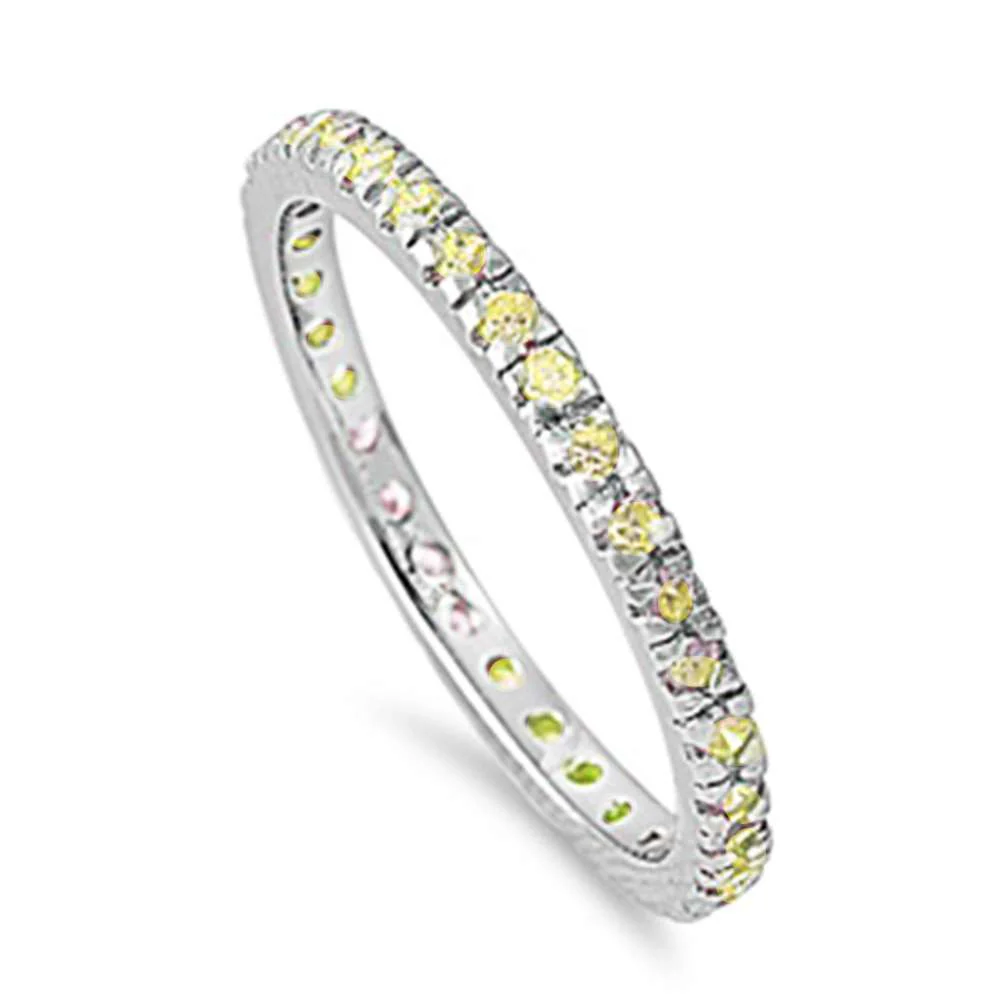 Yellow Stackable Eternity Birthstone Band .925 Sterling Silver Ring