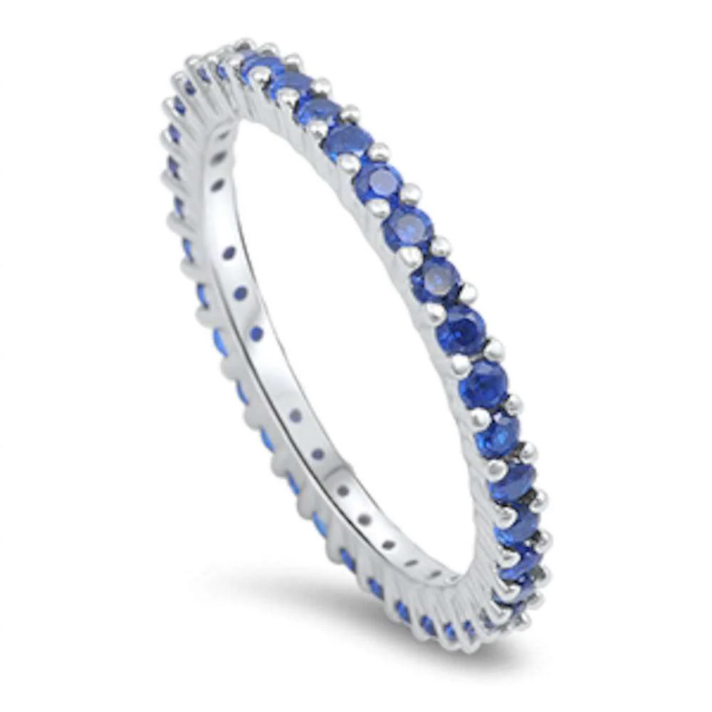 <span>CLOSEOUT! </span>Blue Sapphire Eternity Band .925 Sterling Silver Ring