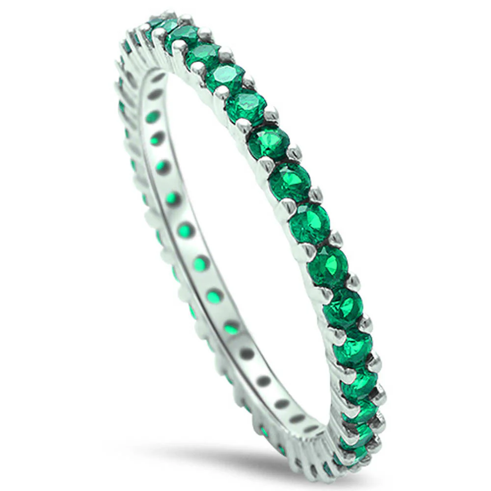 <span>CLOSEOUT! </span>Stackable Emerald Cubic Zirconia .925 Sterling Silver Eternity Band