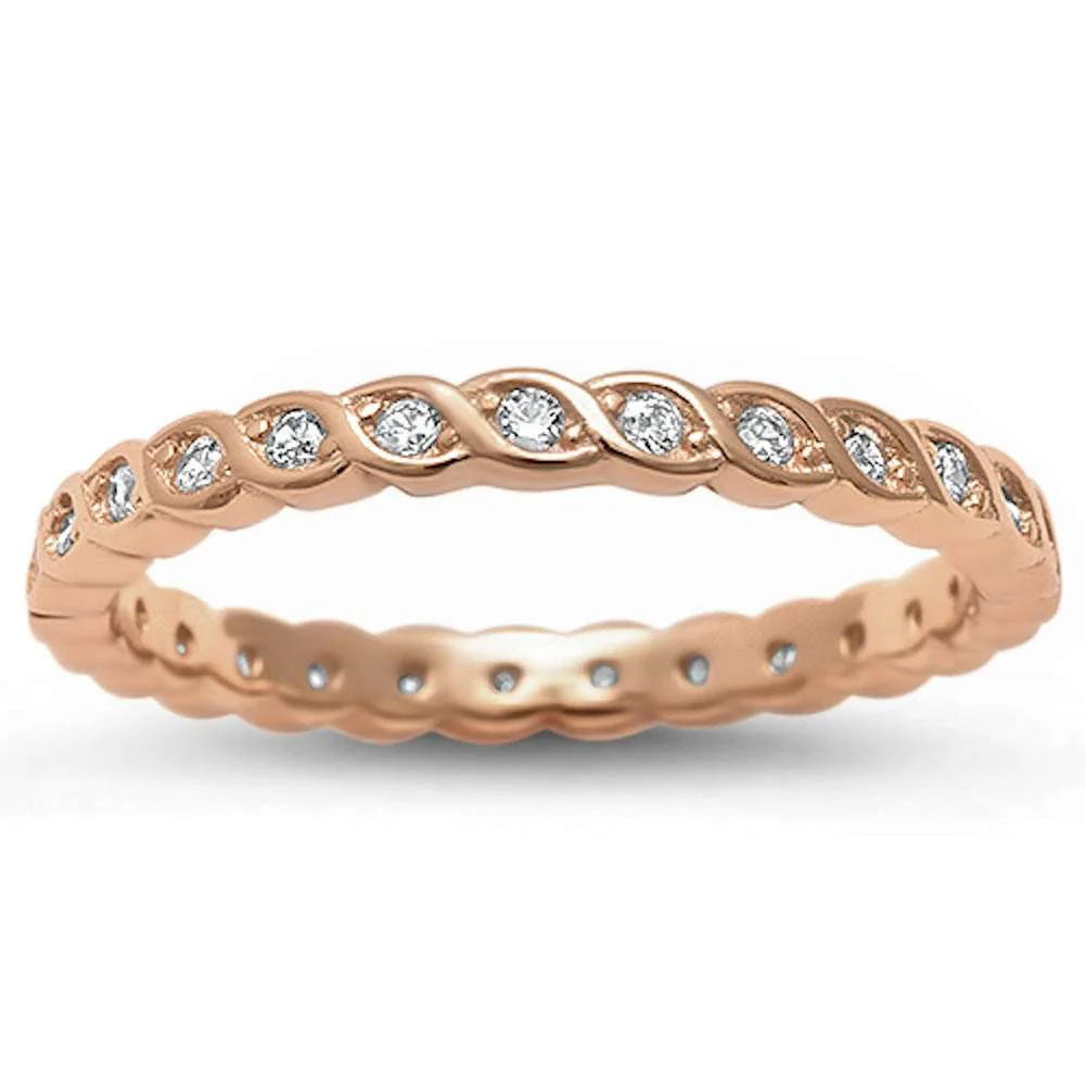 <span>CLOSEOUT! </span>Rose Gold Plated Cubic Zirconia Eternity  .925 Sterling Silver Ring