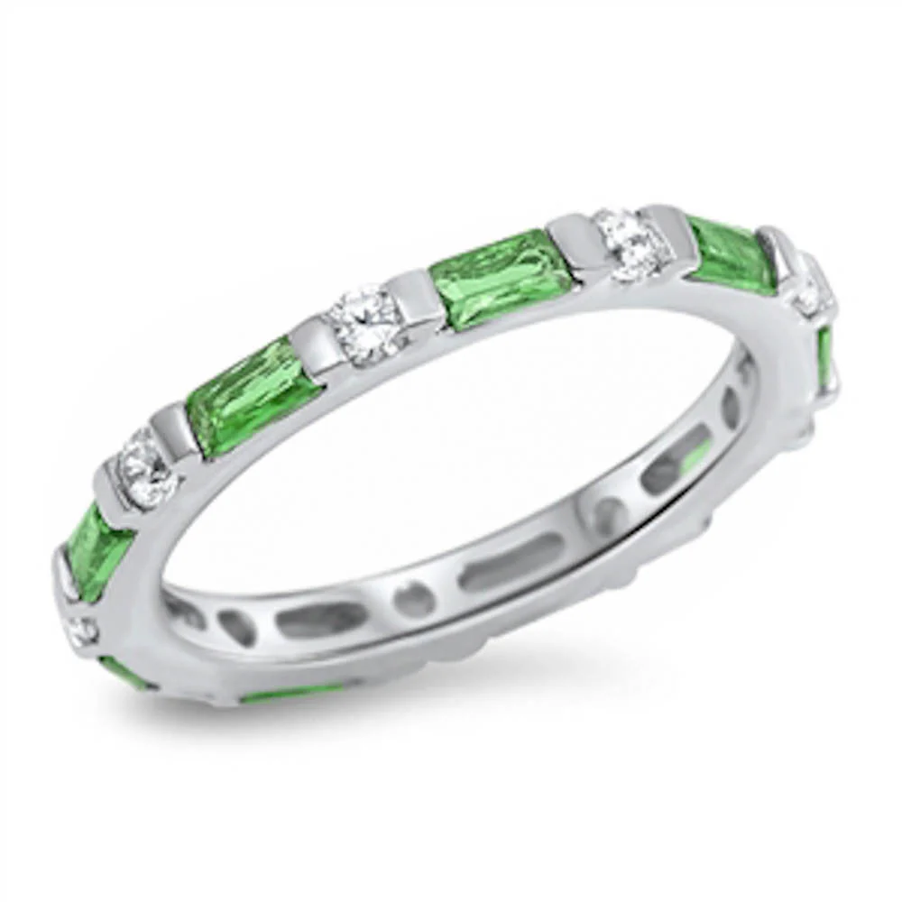 <span>CLOSEOUT!</span> Cz and Emerald Band .925 Sterling Silver Ring