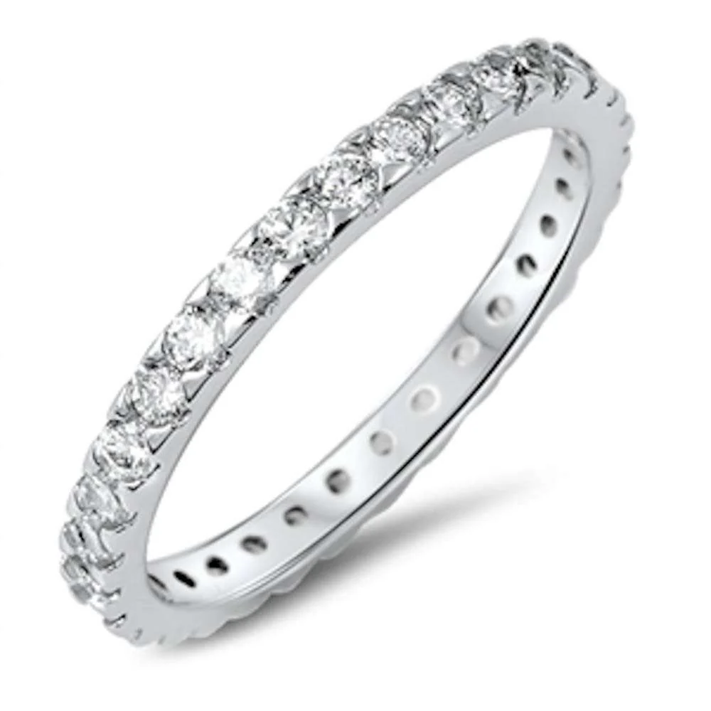 <span>CLOSEOUT! </span>4 Prong Cubic Zirconia Eternity Band .925 Sterling Silver Ring