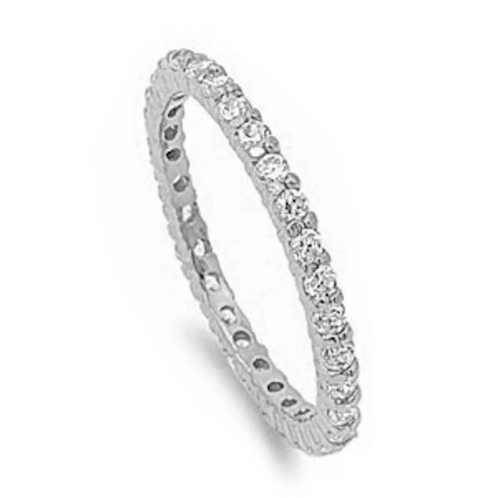 Stackable Cubic Zirconia .925 Sterling Silver Eternity Band