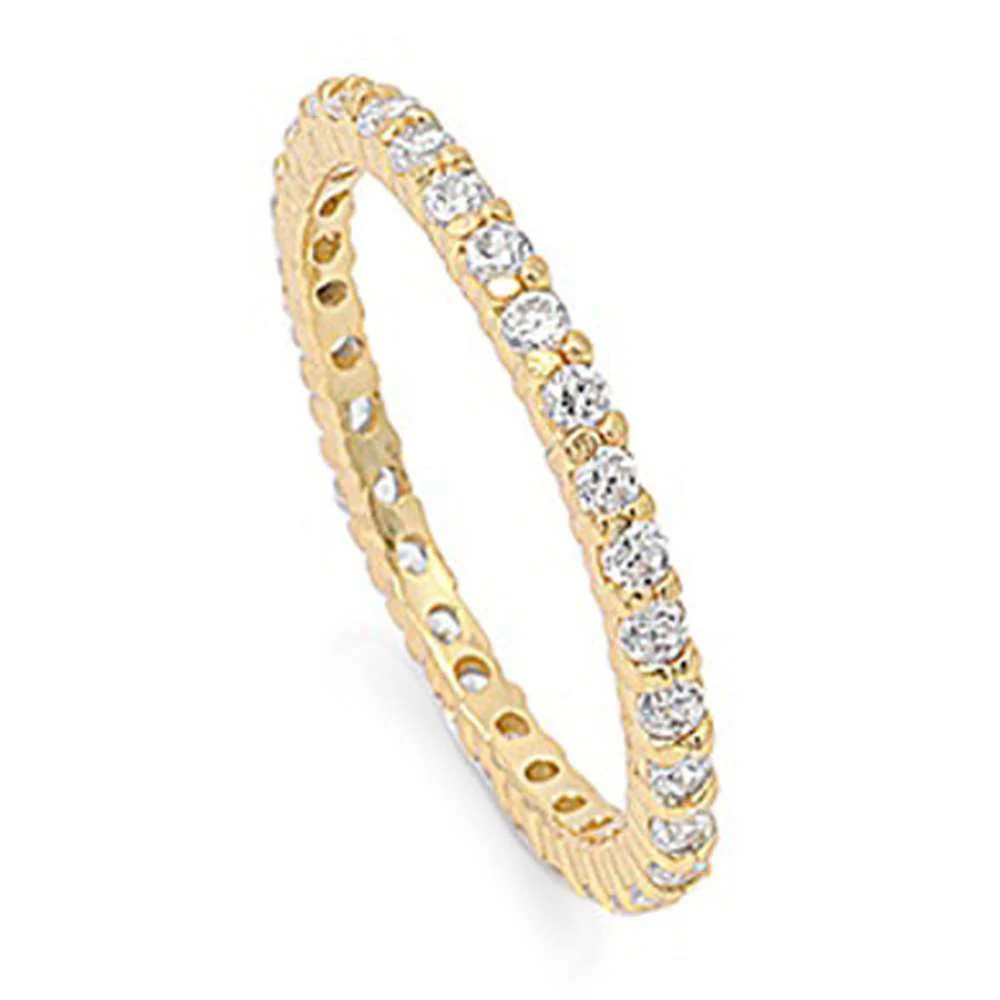Gold Plated Stackable Cubic Zirconia .925 Sterling Silver Eternity Band