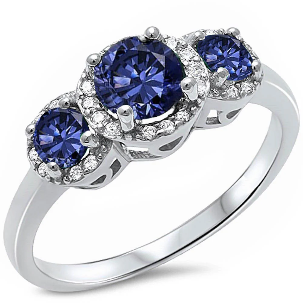 <span>CLOSEOUT!</span>Halo 3 Tanzanite Stone & Cz .925 Sterling Silver Ring