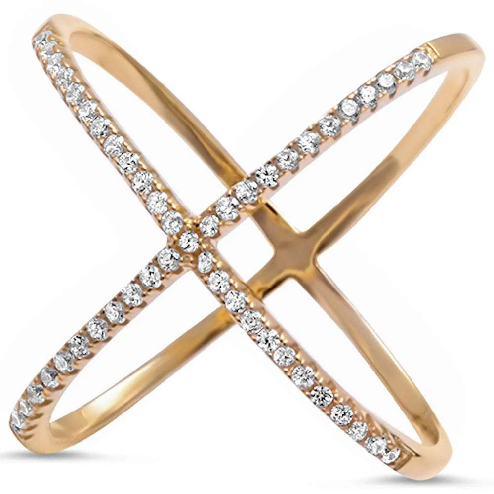 <span>CLOSEOUT!</span> Yellow Gold Plated Cz Kriss Kross .925 Sterling Silver Ring