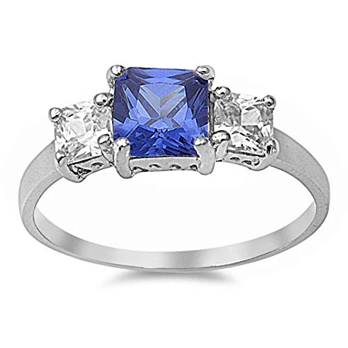 <span>CLOSEOUT! </span> Princess Cut Simulated Tanzanite & Cubic Zirconia .925 Sterling Silver Ring