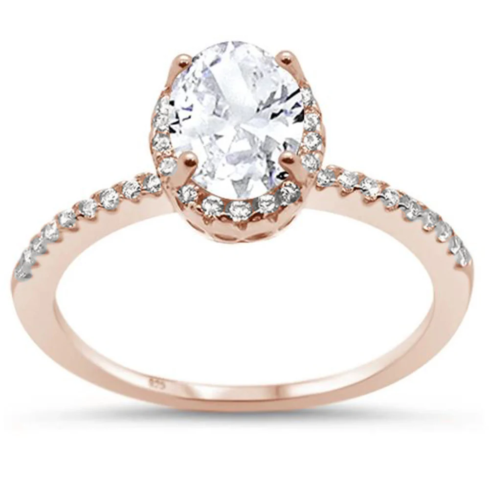 Rose Gold Plated Oval Cut Cubic Zirconia Engagement  .925 Sterling Silver Ring