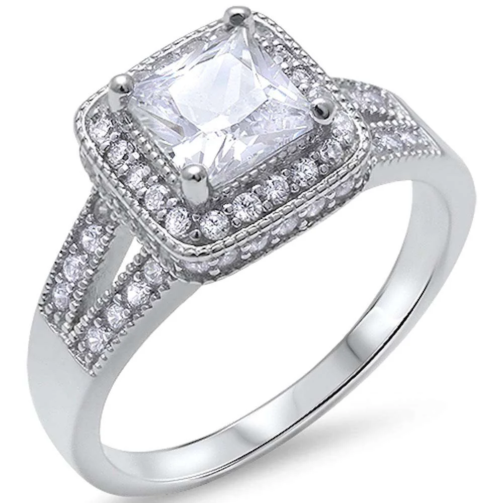 <span>CLOSEOUT! </span>Princess Cut Solitaire Cz Engagment Fashion .925 Sterling Silver Ring
