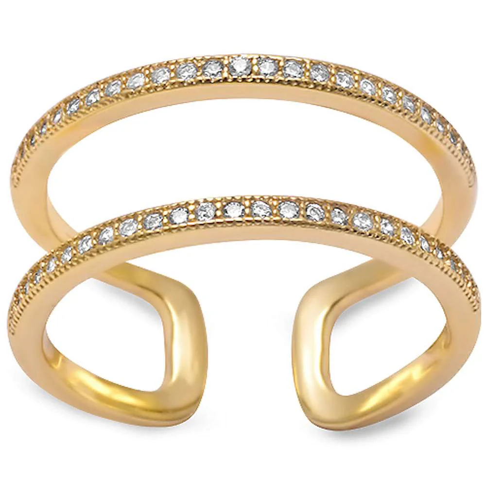 <span>CLOSEOUT!</span>Yellow Gold Plated Double Band Cz .925 Sterling Silver Ring Sizes 4-11