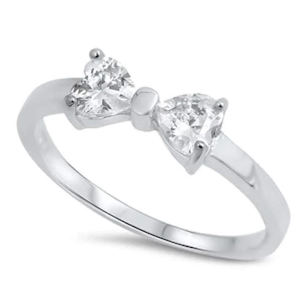 <span>CLOSEOUT! </span>Heart Cz Ribbon Bow  .925 Sterling Silver Ring