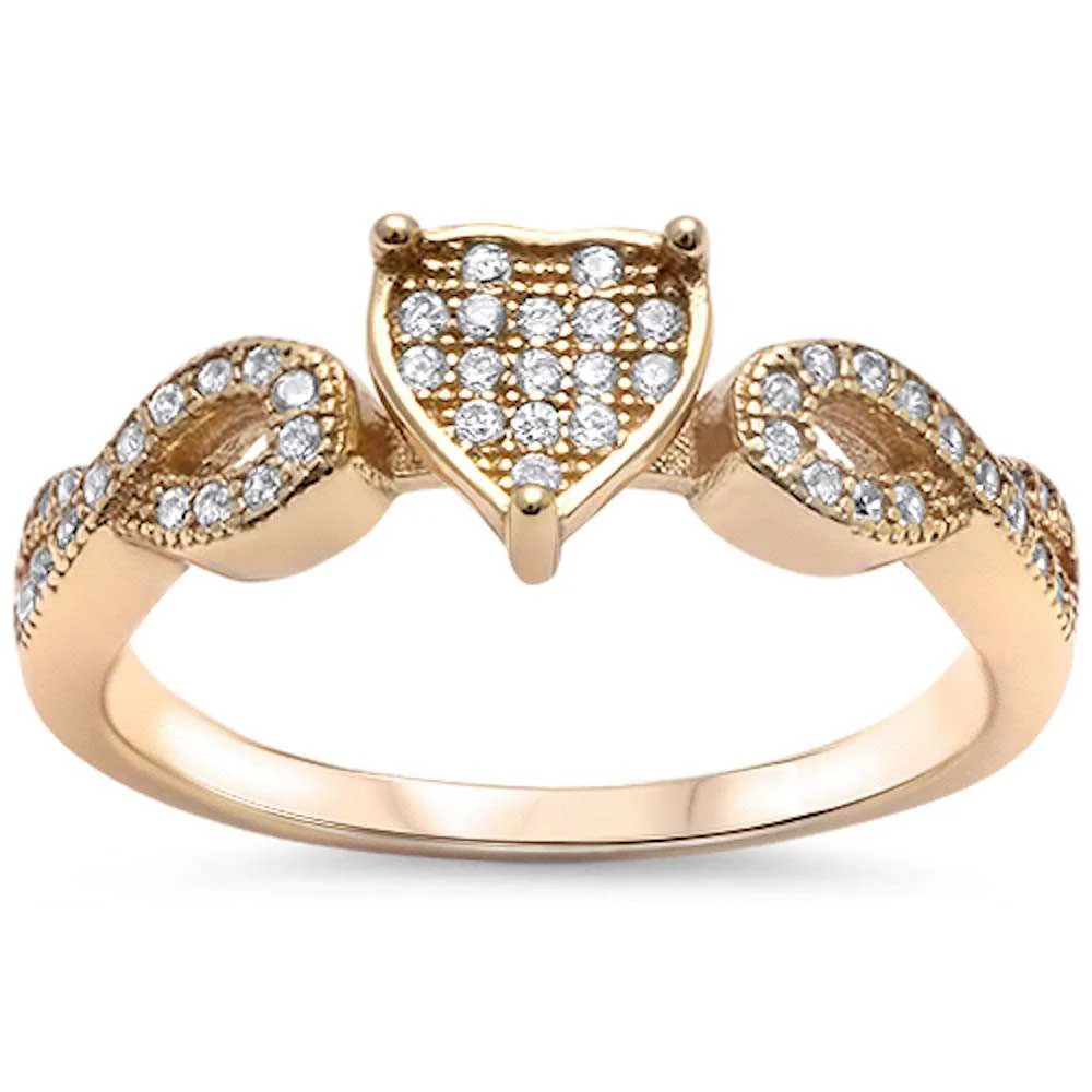 <span>CLOSEOUT!</span> Yellow Gold Plated Cz Heart Infinity Band .925 Sterling Silver Ring