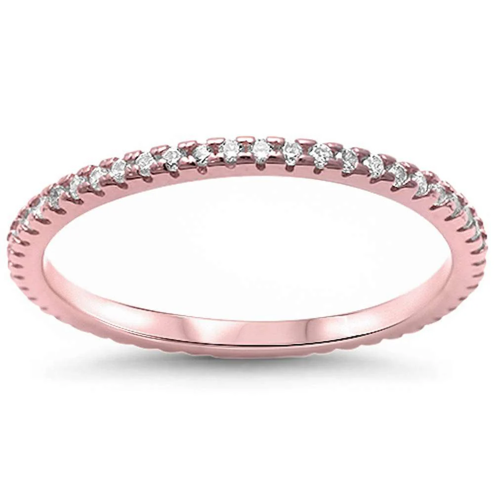 <span>CLOSEOUT! </span>Rose Gold Plated Cubic Zirconia Eternity .925 Sterling Silver Ring