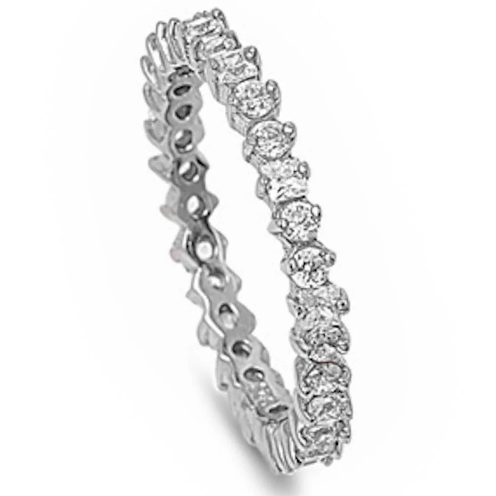 <span>CLOSEOUT!</span>Round & Princess Russian Cz Eternity Band .925 Sterling Silver Ring