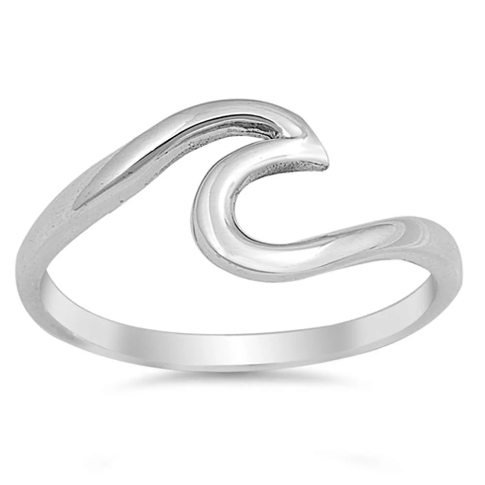 Wave Design .925 Sterling Silver Ring Sizes 2-12