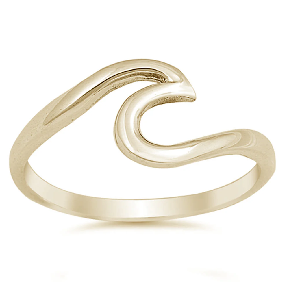 Yellow Gold Plated Wave Design .925 Sterling Silver Ring
