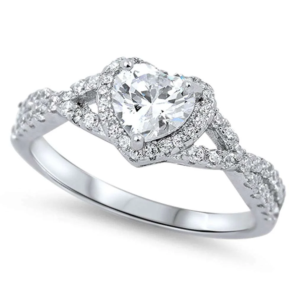 Silver Cubic Zirconia Heart Promise .925 Sterling Silver Ring Sizes
