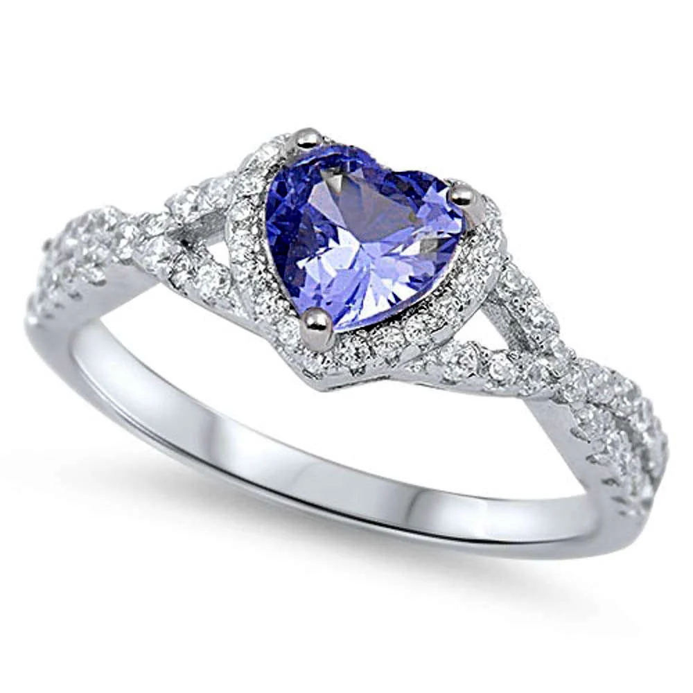 Tanzanite & CZ Heart Promise Ring .925 Sterling Silver Ring