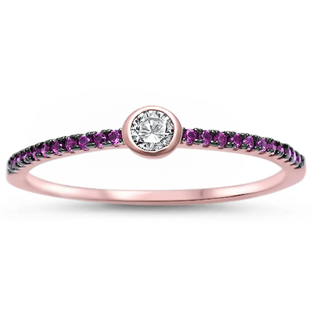 <span>CLOSEOUT!</span> Rose Gold Plated Bezel Cubic Zirconia w/ Ruby .925 Sterling Silver Ring