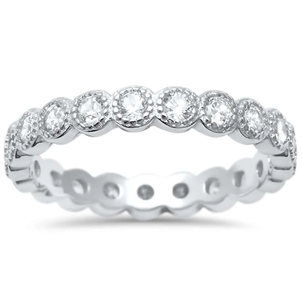 <span>CLOSEOUT! </span>Antique Style Bezel Set Eternity Stackable .925 Sterling Silver Ring