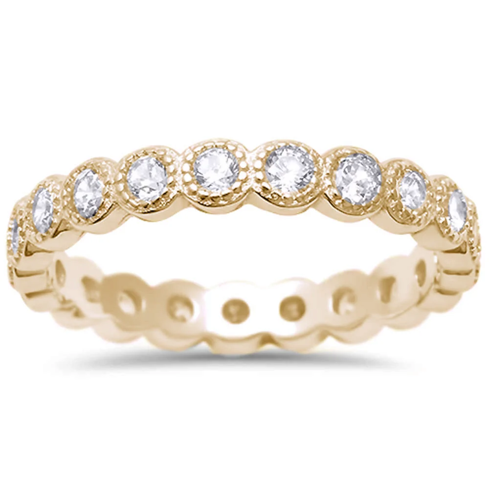 <span>CLOSEOUT!</span> Yellow Gold Plated CZ Antique Style Bezel Set Eternity Stackable .925 Sterling Silver Ring
