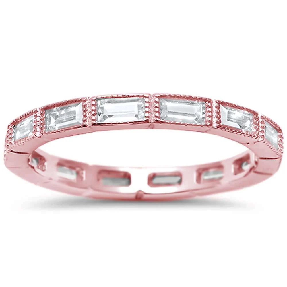 <span>CLOSEOUT!</span> Rose Plated Antique CZ Eternity Stackable .925 Sterling Silver Band Sizes 5-10