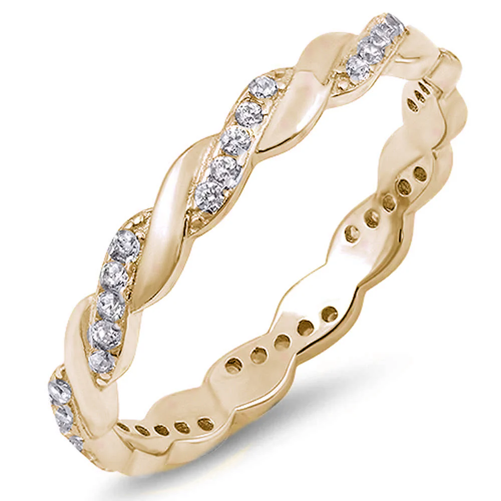 <span>CLOSEOUT!</span> Yellow Gold Plated Twisted Cubic Zirconia Eternity Band .925 Sterling Silver Ring Sizes 4-10
