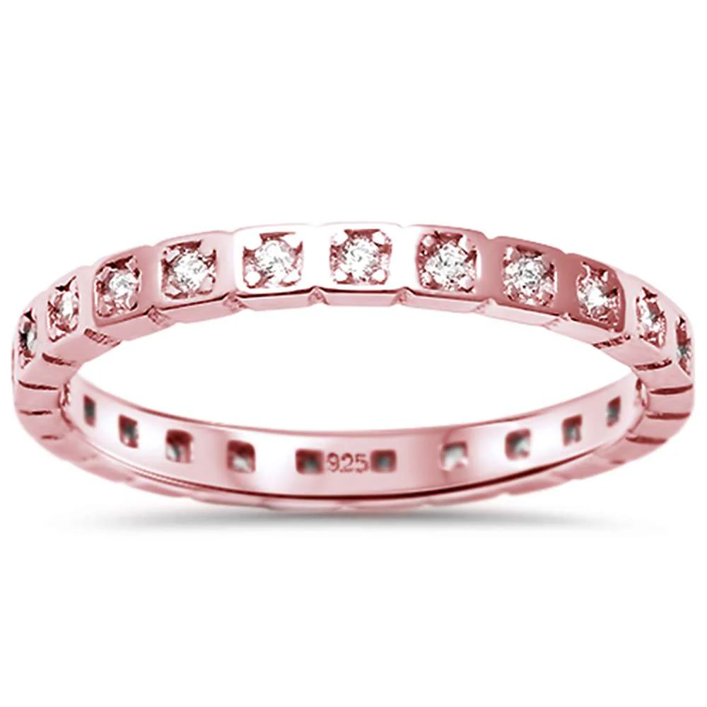 <span>CLOSEOUT!</span> Rose Plated Cz Eternity Engagement Band .925 Sterling Silver Ring  Sizes 4-10