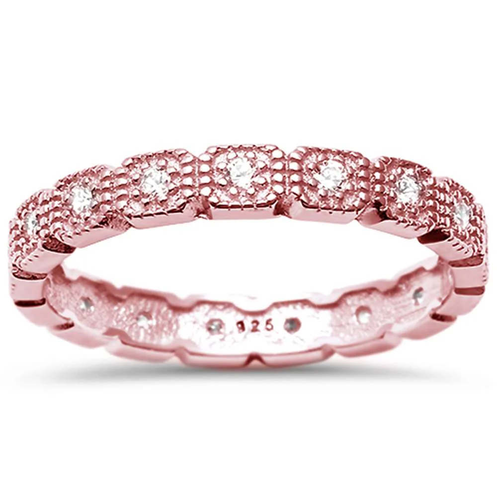 <span>CLOSEOUT!</span>Rose Gold Plated Cz Eternity Band .925 Sterling Silver Ring